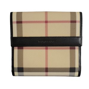 ⭐BURBERRY Haymarket Check Compact Wallet Beige/Black